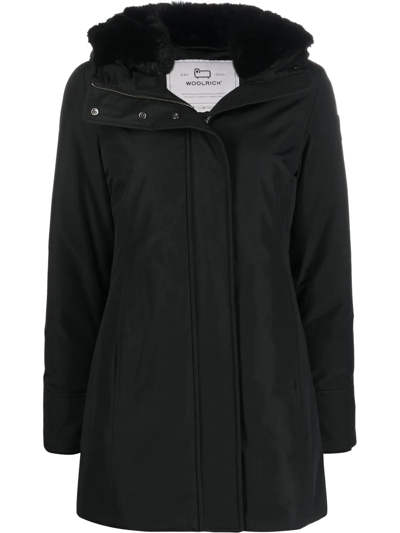 Shop Woolrich Logo-patch Parka In Black