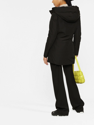Woolrich Thigh-length Black Coat With Classic Hood And Logo Patch In Black