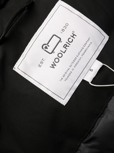 Woolrich Thigh-length Black Coat With Classic Hood And Logo Patch In Black