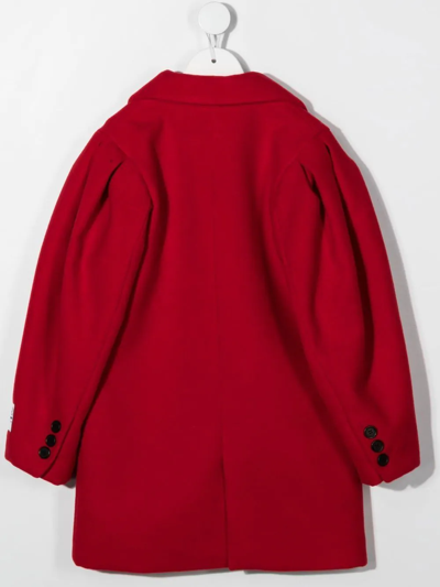 Shop Msgm Logo-patch Double-breasted Peacoat In Red