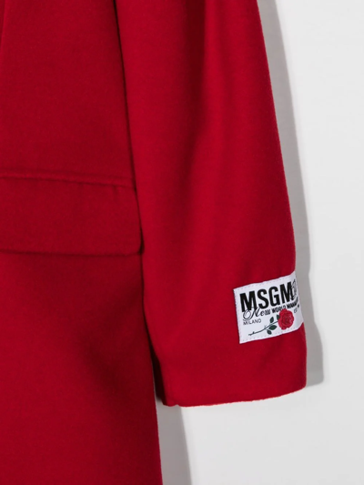 Shop Msgm Logo-patch Double-breasted Peacoat In Red