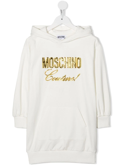 Shop Moschino Logo-lettering Hoodie Dress In White