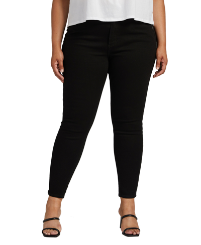 Shop Silver Jeans Co. Plus Size Infinite Fit One Size Fits Three High Rise Skinny Jeans In Black
