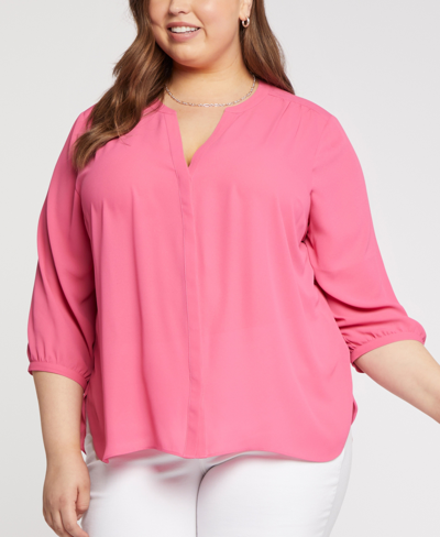 Shop Nydj Plus Size Pintuck Blouse In Pink Peony