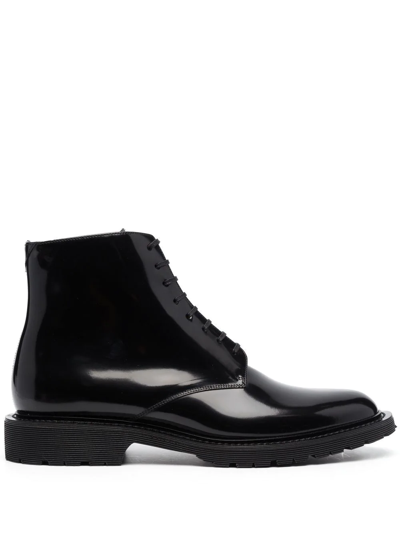 Shop Saint Laurent Lace-up Leather Ankle Boots In Black