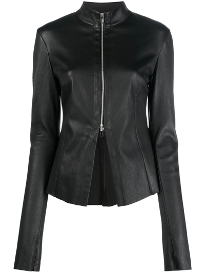 Shop Drome Black Zipped Leather Jacket In Nero