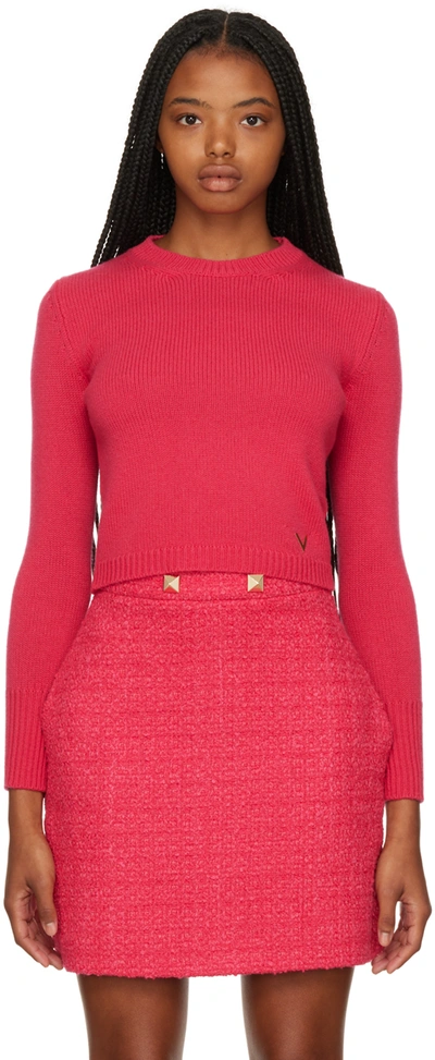 Shop Valentino Pink Cropped Sweater In 7dk Dark Magenta