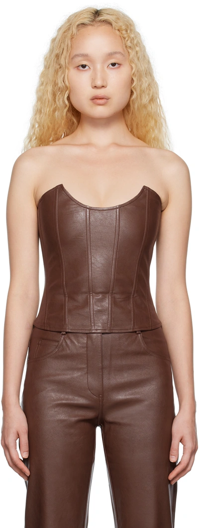 Shop Miaou Brown Leia Faux-leather Tank Top In Brown Vegan Leather