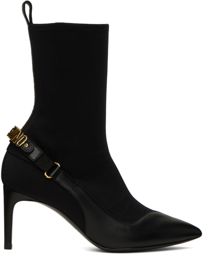 Shop Moschino Black Logo Ankle Boots In Fantasy Color