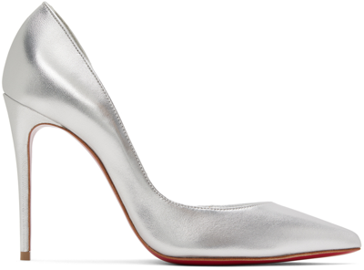 Shop Christian Louboutin Silver Iriza 100 Heels In S211 Silver/lin Silv