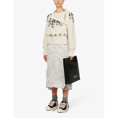 Shop Sacai Stud And Sequin-embellished Wool-knit Jumper In Off White