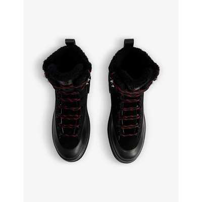 Shop Valentino Roman Stud Lace-up Leather And Shearling Boots In Black