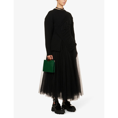 Shop Alexander Mcqueen Womens Black Asymmetric Dropped-shoulder Wool Jumper