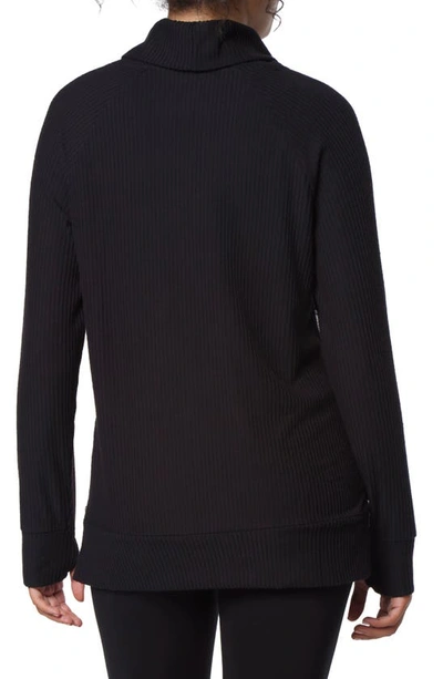 Shop Andrew Marc Sport Ribbed Funnel Neck Sweatshirt In Black