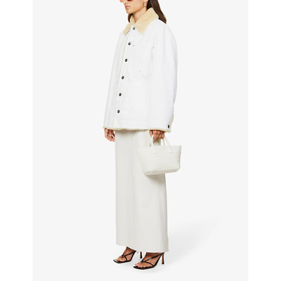 Shop Bottega Veneta Women's White/gold Cabat Mini Intrecciato Leather Tote Bag In White-gold