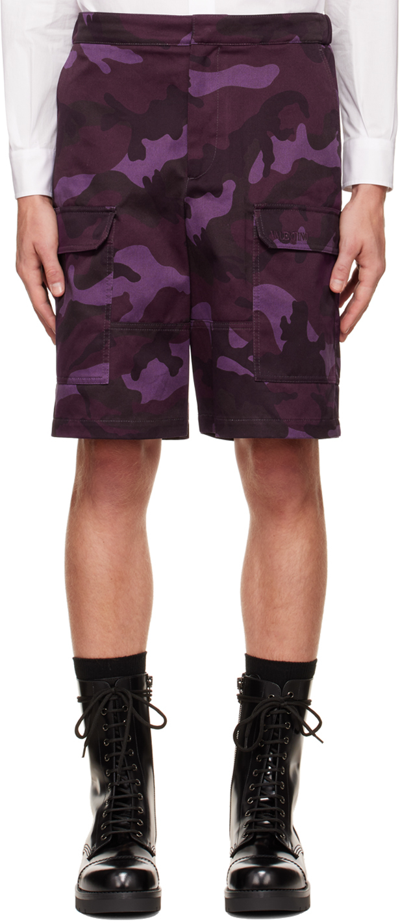 Shop Valentino Purple Camouflage Shorts In 7q6 St. Camou Viola