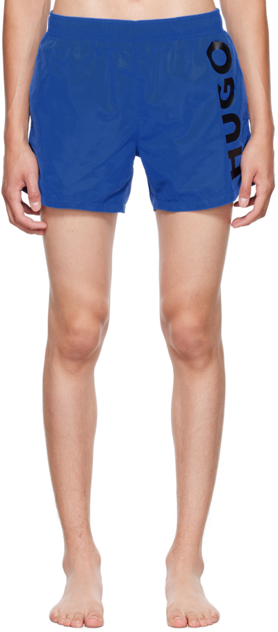Shop Hugo Blue Printed Swim Shorts In 420 Medium Blue