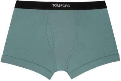 Shop Tom Ford Blue Stretch Boxer Briefs In 424 Teal