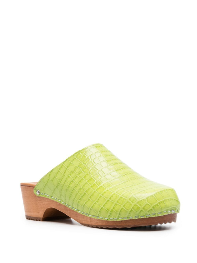 Shop Figure Decorative Crocodile-embossed Leather Mules In Green