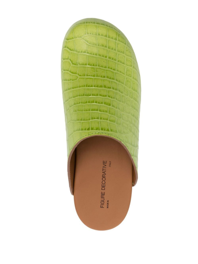 Shop Figure Decorative Crocodile-embossed Leather Mules In Green