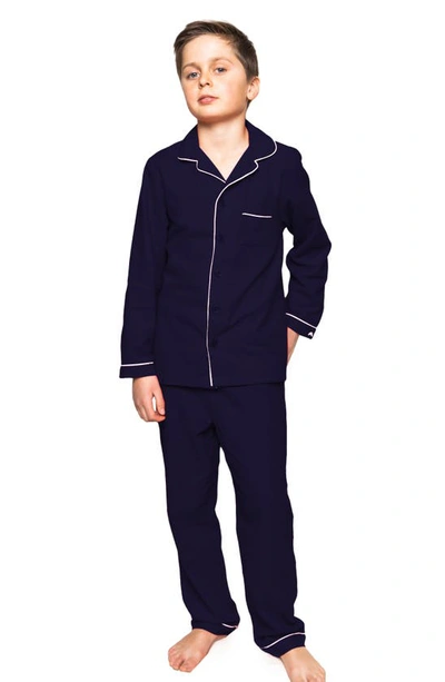 Shop Petite Plume Flannel Two-piece Pajamas In Navy