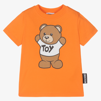 Shop Moschino Kid-teen Orange Teddy Bear T-shirt