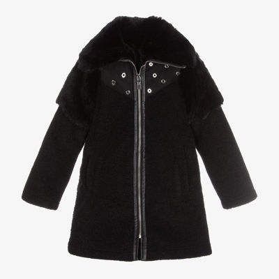 Shop Givenchy Girls Black Faux Shearling Coat