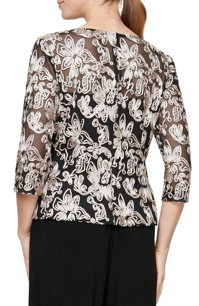 Alex Evenings Soutache Tulle Blouse In Black Taupe