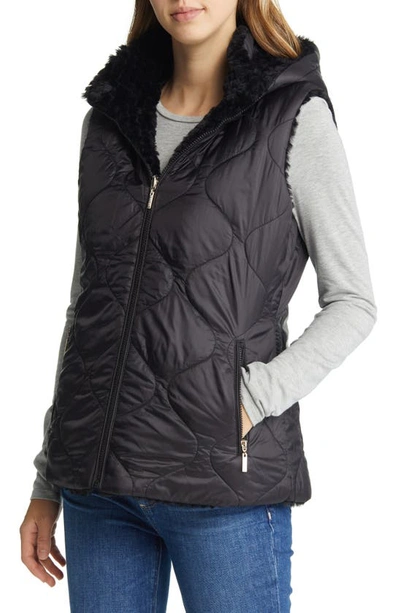 Gallery Reversible Water Resistant Vest With Removable Hood In Black
