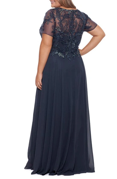 Xscape Plus Size Embellished Chiffon Ball Gown In Charcoal