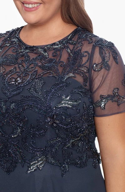 Xscape Plus Size Embellished Chiffon Ball Gown In Charcoal