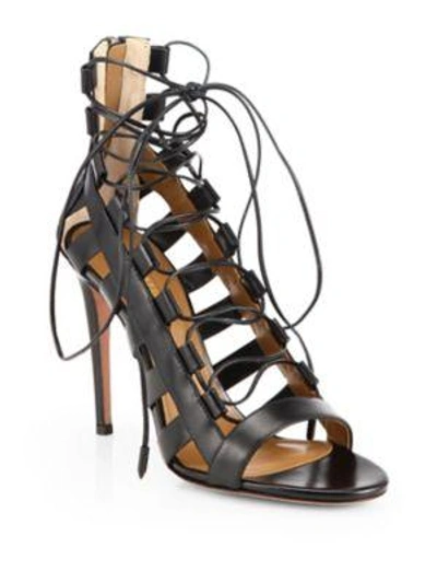 Shop Aquazzura Amazon Leather Lace-up Sandals In Nude