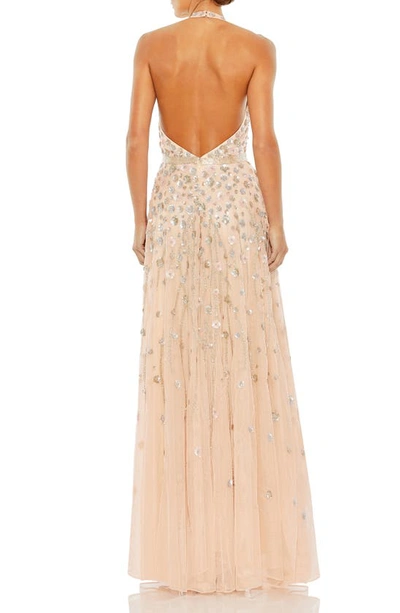 Shop Mac Duggal Floral Sequin Plunge Neck A-line Gown In Blush