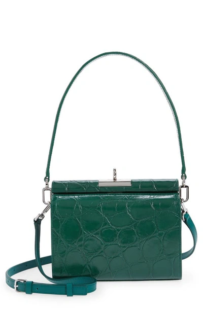 Shop Gu-de Gemma Croc Embossed Leather Top Handle Bag In Ivy