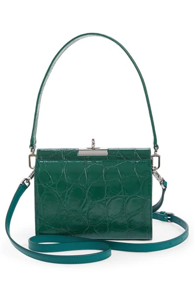 Shop Gu-de Gemma Croc Embossed Leather Top Handle Bag In Ivy