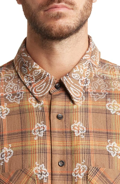 Shop Amiri Bandana Plaid Raw Hem Button-up Shirt In Brown
