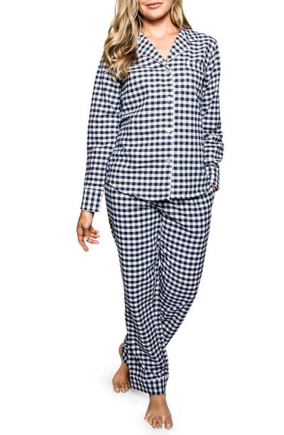 Shop Petite Plume Gingham Cotton Flannel Pajama Set In Navy
