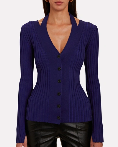 Shop Proenza Schouler White Label Wool-blend Knit Halter Sweater In Blue-med