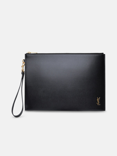 Shop Saint Laurent Black Leather Tiny Cassandre Tablet Case