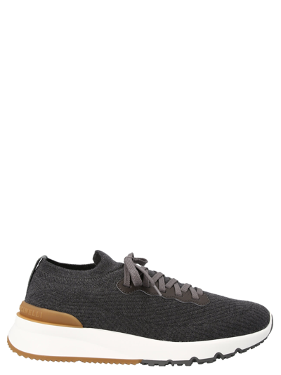 Shop Brunello Cucinelli Running Knit Sneakers In Gray