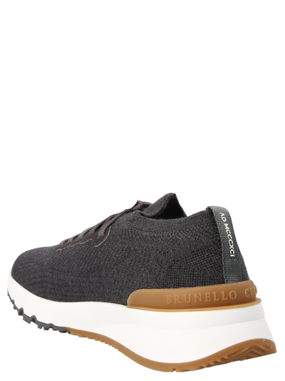 Shop Brunello Cucinelli Running Knit Sneakers In Gray