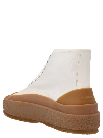 Shop Jil Sander Leather Canvas Sneakers In White