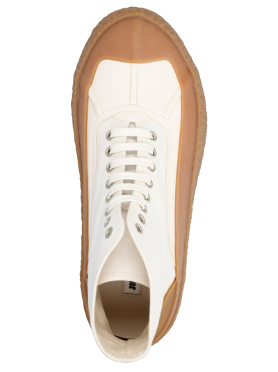Shop Jil Sander Leather Canvas Sneakers In White