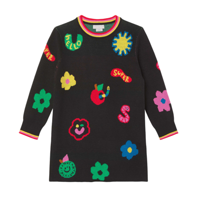 Shop Stella Mccartney Kids Dress In Inlaid Black Knit In Nero