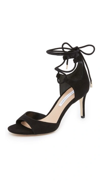 Diane Von Furstenberg Rimini Ankle Lace Up Open Toe Sandals In Black
