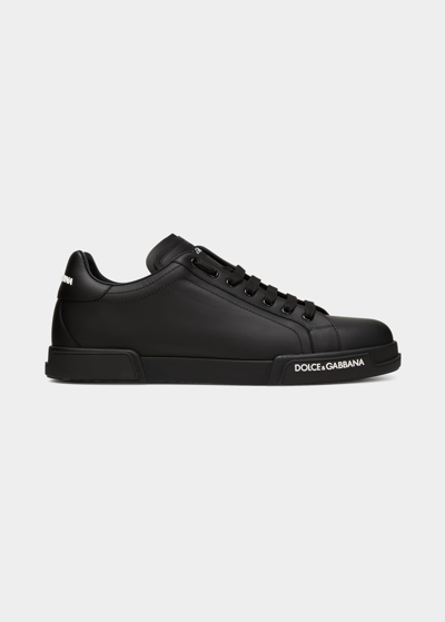 Shop Dolce & Gabbana Men's Portofino Calf Leather Low-top Sneakers In Black