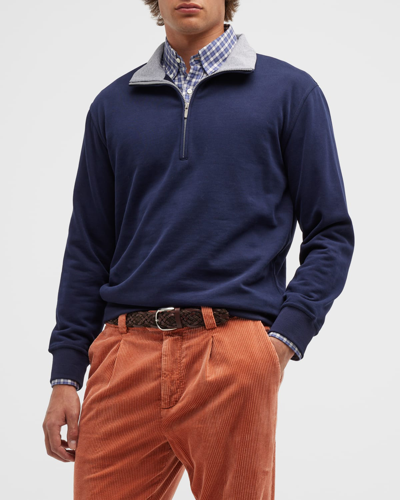 Shop Brunello Cucinelli Men's Quarter-zip Cotton-stretch Sweater In C6134 Cobalt Blue