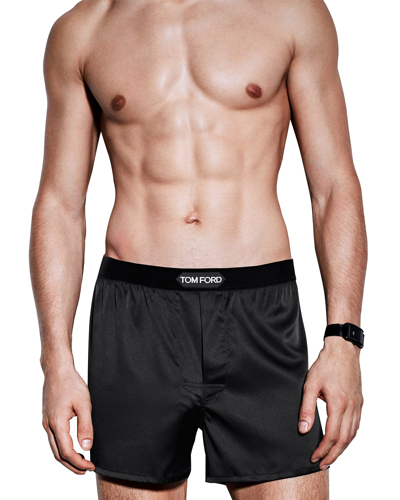 Shop Tom Ford Men's Silk Jacquard Logo Boxers In Black