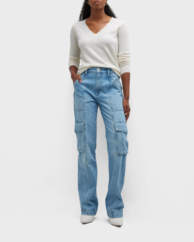 Shop Frame High-rise Straight Utility Jeans In Acapella