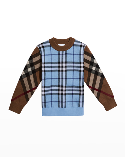 Shop Burberry Boy's Milo Two Toned Checked-print Sweatshirt In Blue Ip Check